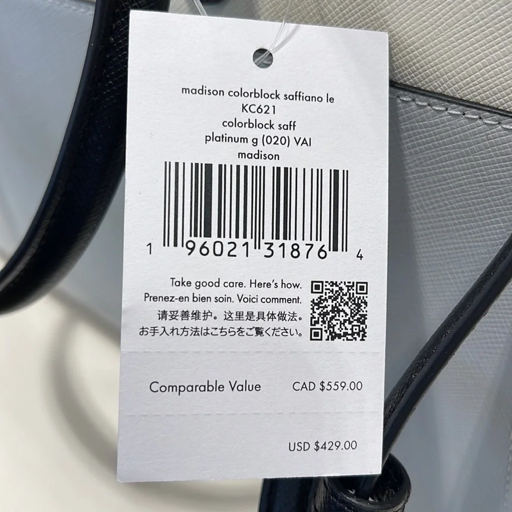 Kate Spade Madison Safiano Leather Medium Satchel Handbag
Platinum Gray
NWT - Picture 12 of 16